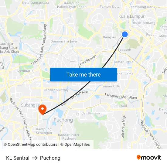 KL Sentral to Puchong map