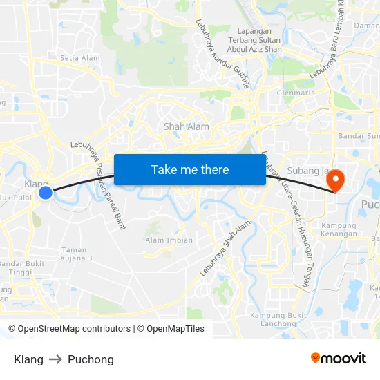 Klang to Puchong map