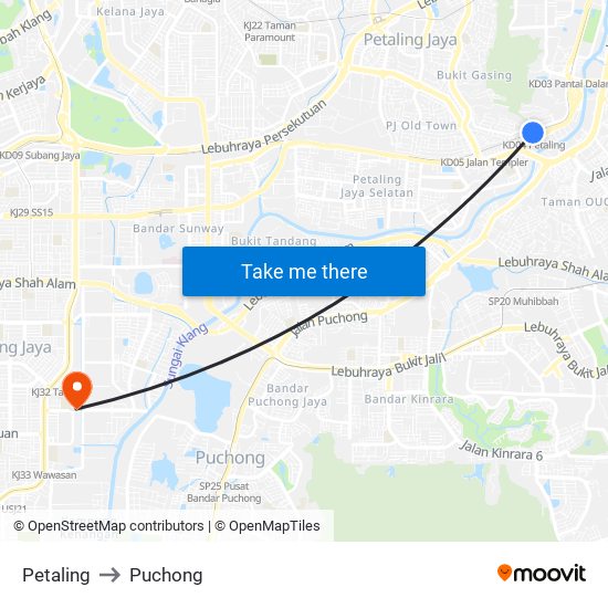 Petaling to Puchong map