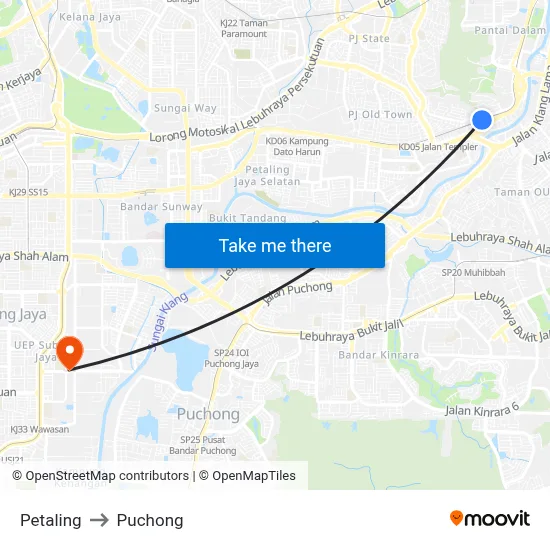 Petaling to Puchong map