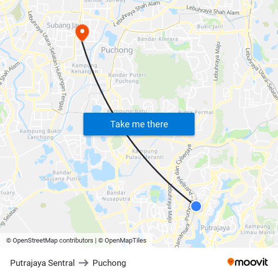 Putrajaya Sentral to Puchong map