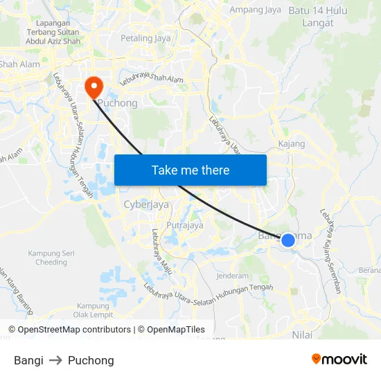 Bangi to Puchong map