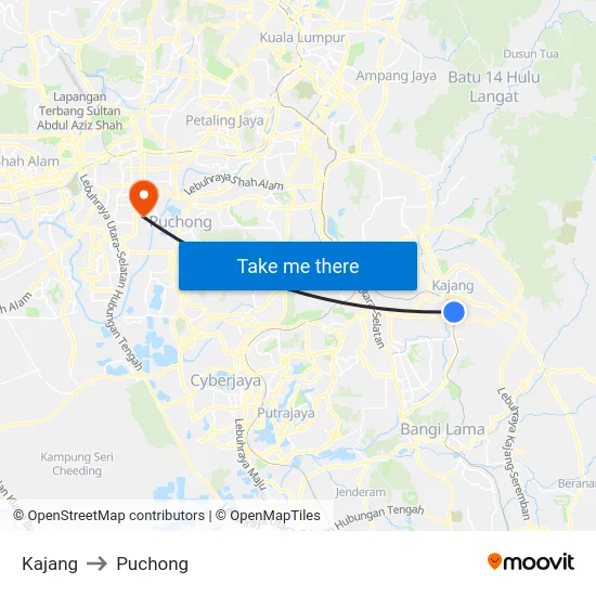 Kajang to Puchong map