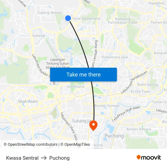 Kwasa Sentral to Puchong map