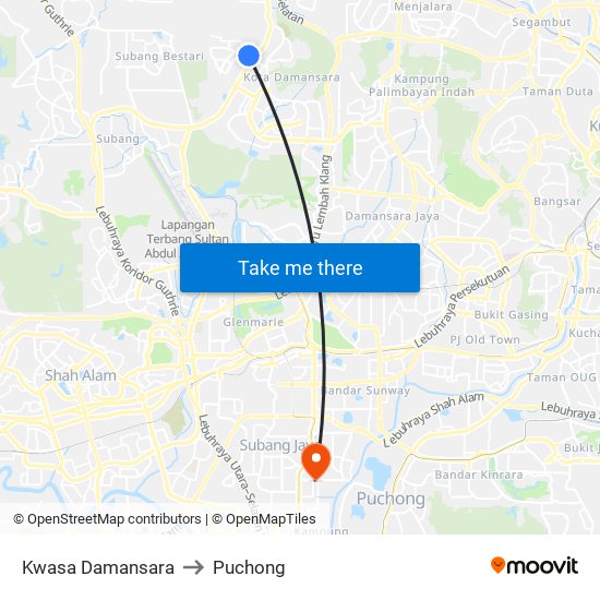 Kwasa Damansara to Puchong map