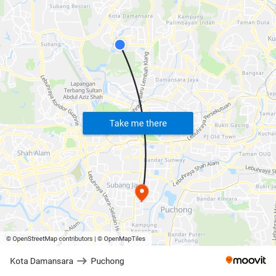 Kota Damansara to Puchong map