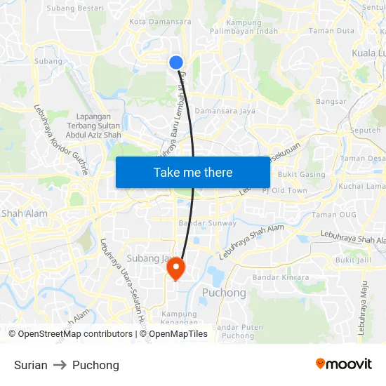 Surian to Puchong map