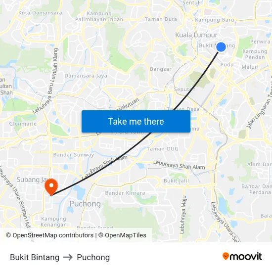 Bukit Bintang to Puchong map