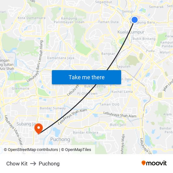 Chow Kit to Puchong map