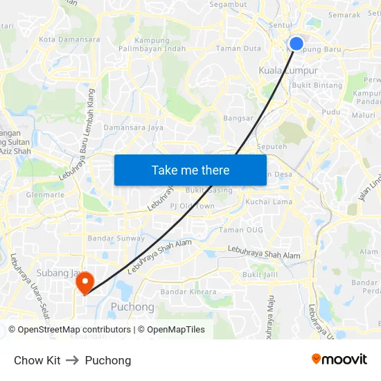 Chow Kit to Puchong map