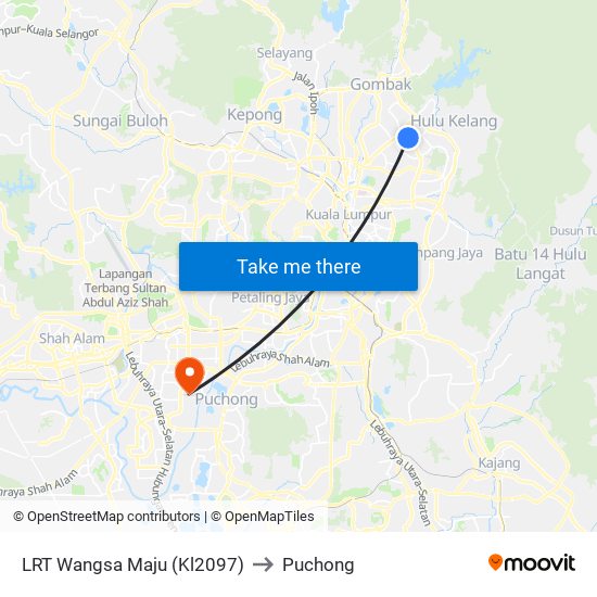 LRT Wangsa Maju (Kl2097) to Puchong map