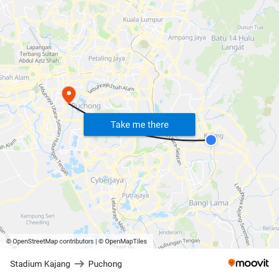 Stadium Kajang to Puchong map