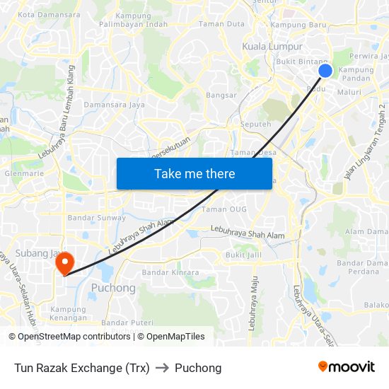 Tun Razak Exchange (Trx) to Puchong map