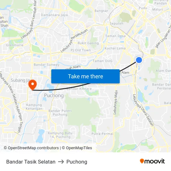 Bandar Tasik Selatan to Puchong map