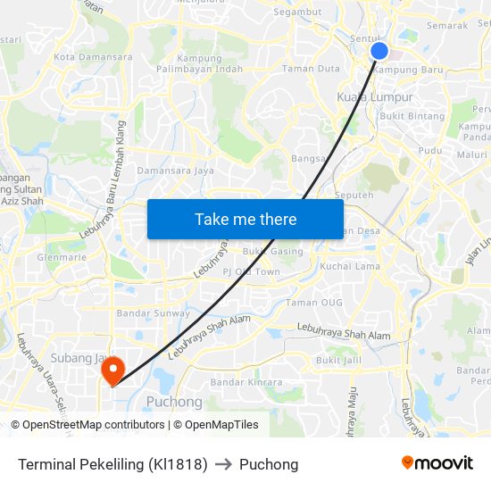 Terminal Pekeliling (Kl1818) to Puchong map