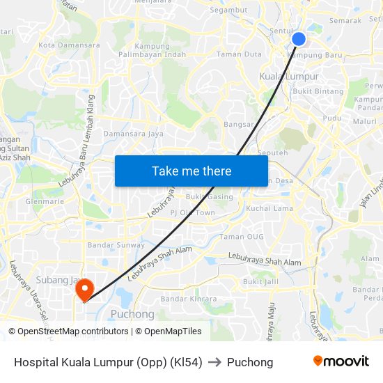 Hospital Kuala Lumpur (Opp) (Kl54) to Puchong map