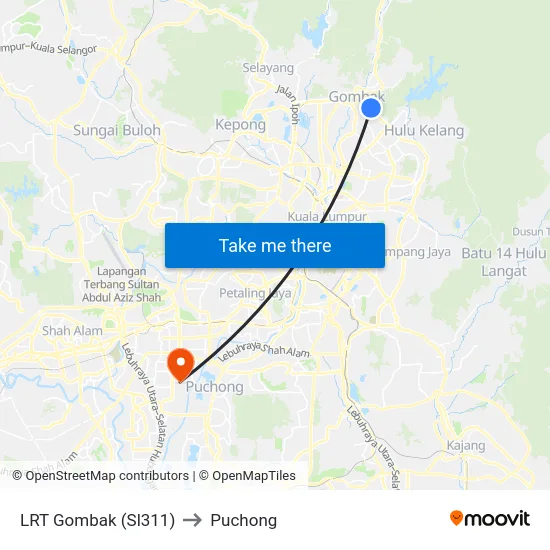 LRT Gombak (Sl311) to Puchong map