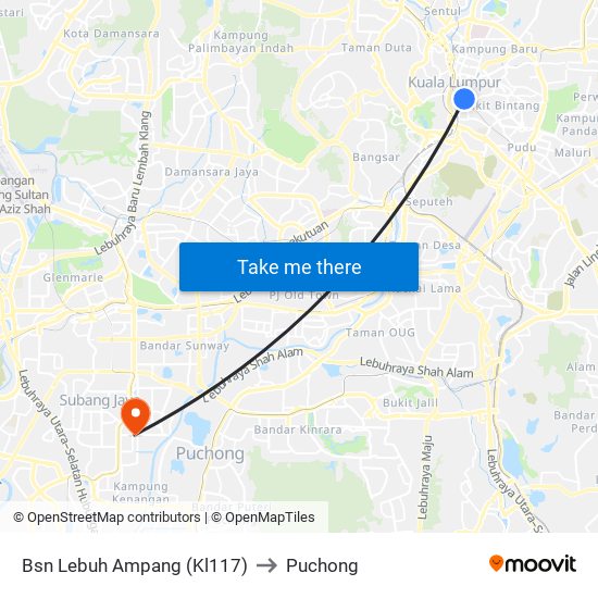 Bsn Lebuh Ampang (Kl117) to Puchong map