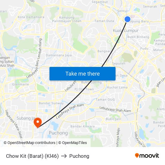 Chow Kit (Barat) (Kl46) to Puchong map