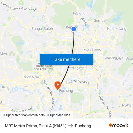 MRT Metro Prima, Pintu A (Kl451) to Puchong map