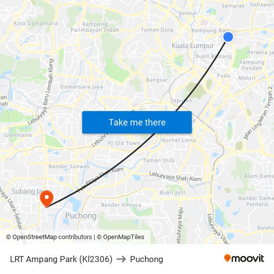 LRT Ampang Park (Kl2306) to Puchong map