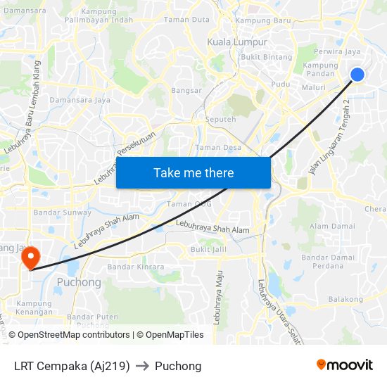 LRT Cempaka (Aj219) to Puchong map