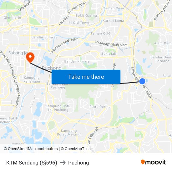 KTM Serdang (Sj596) to Puchong map