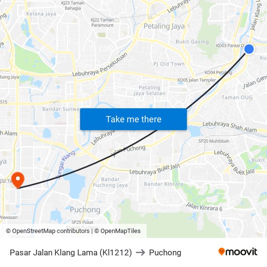 Pasar Jalan Klang Lama (Kl1212) to Puchong map