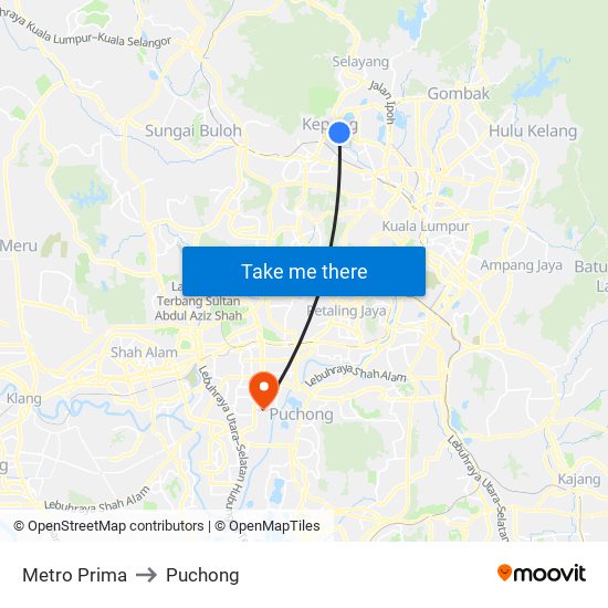 Metro Prima to Puchong map