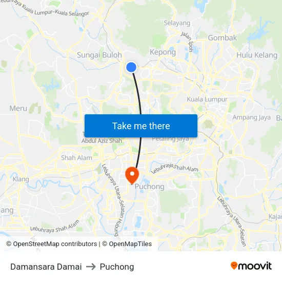 Damansara Damai to Puchong map