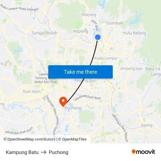 Kampung Batu to Puchong map