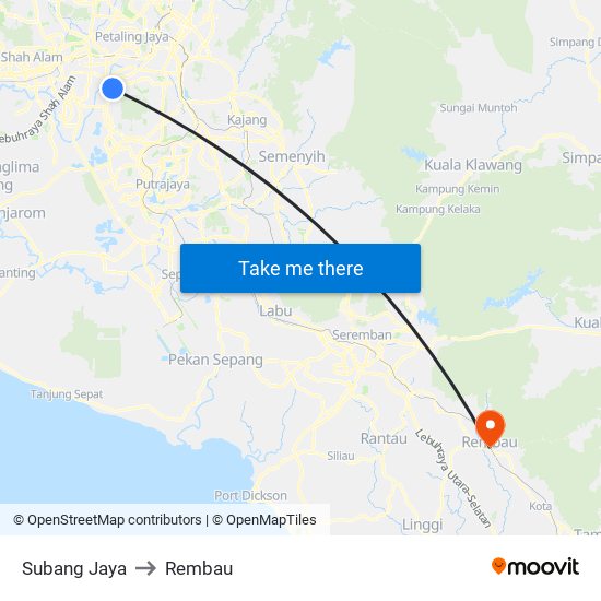 Subang Jaya to Rembau map