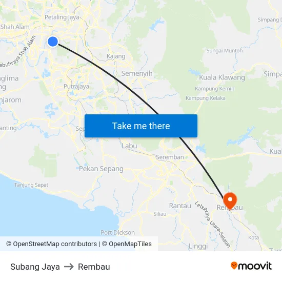 Subang Jaya to Rembau map