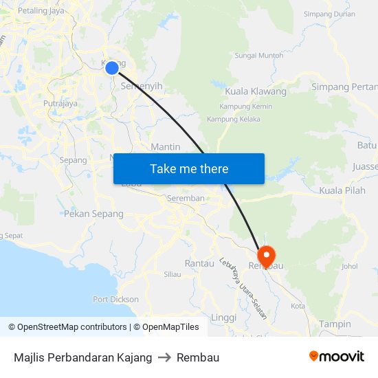 Majlis Perbandaran Kajang to Rembau map