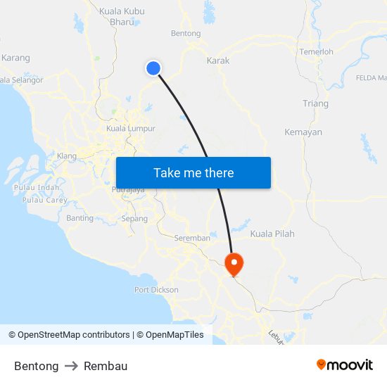 Bentong to Rembau map