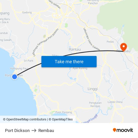 Port Dickson to Rembau map