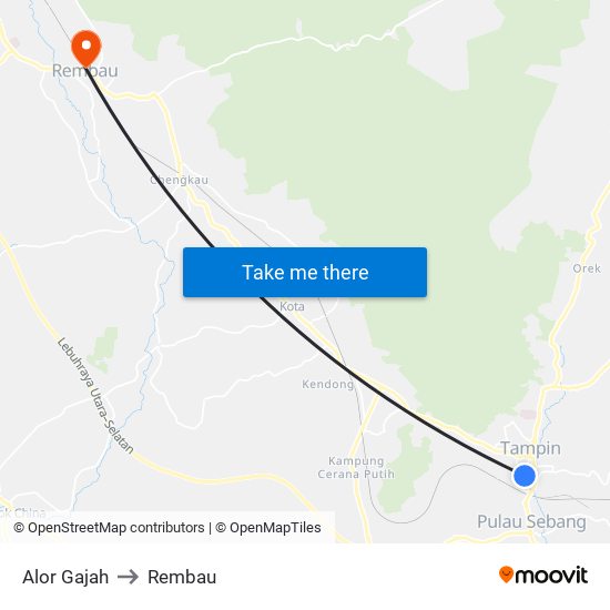 Alor Gajah to Rembau map