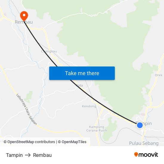Tampin to Rembau map