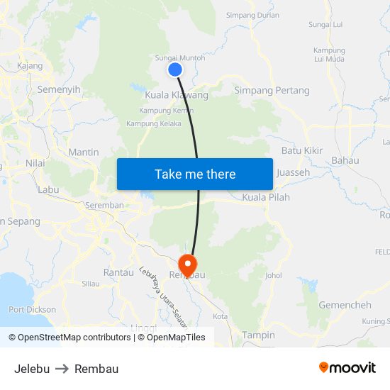 Jelebu to Rembau map