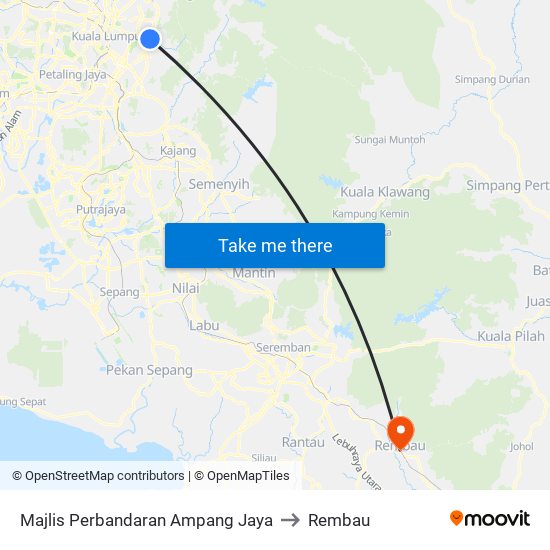 Majlis Perbandaran Ampang Jaya to Rembau map