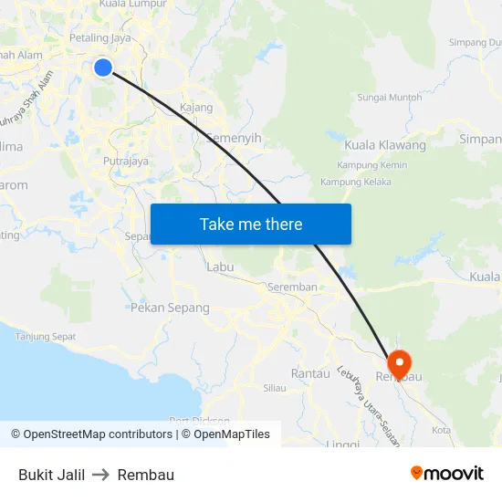 Bukit Jalil to Rembau map