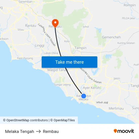 Melaka Tengah to Rembau map