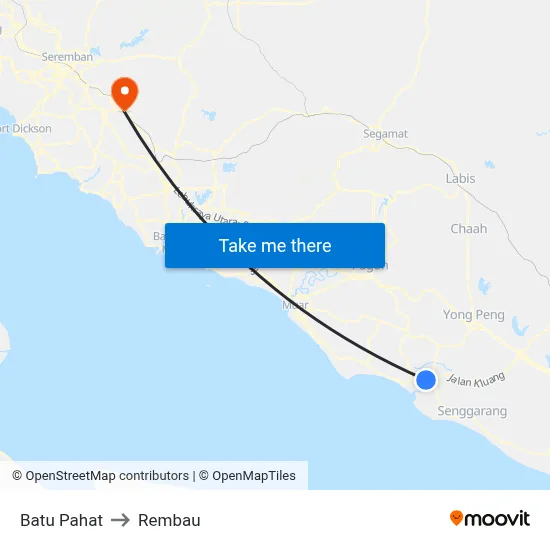 Batu Pahat to Rembau map