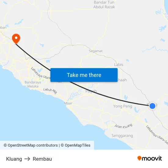 Kluang to Rembau map