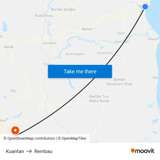 Kuantan to Rembau map