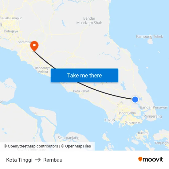 Kota Tinggi to Rembau map