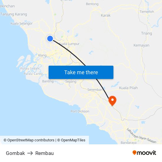 Gombak to Rembau map