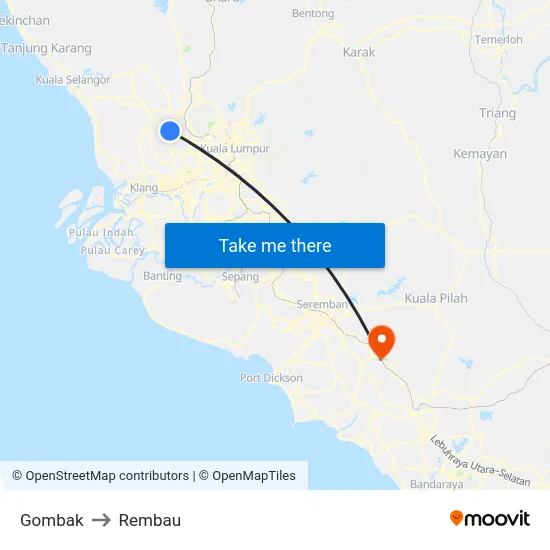 Gombak to Rembau map