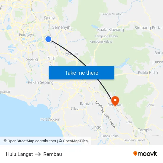 Hulu Langat to Rembau map