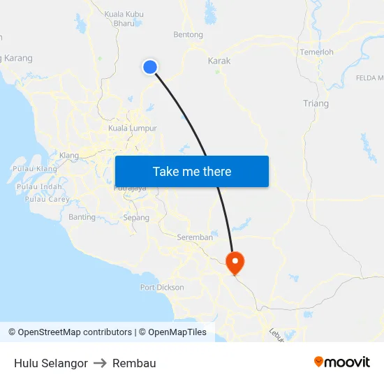 Hulu Selangor to Rembau map